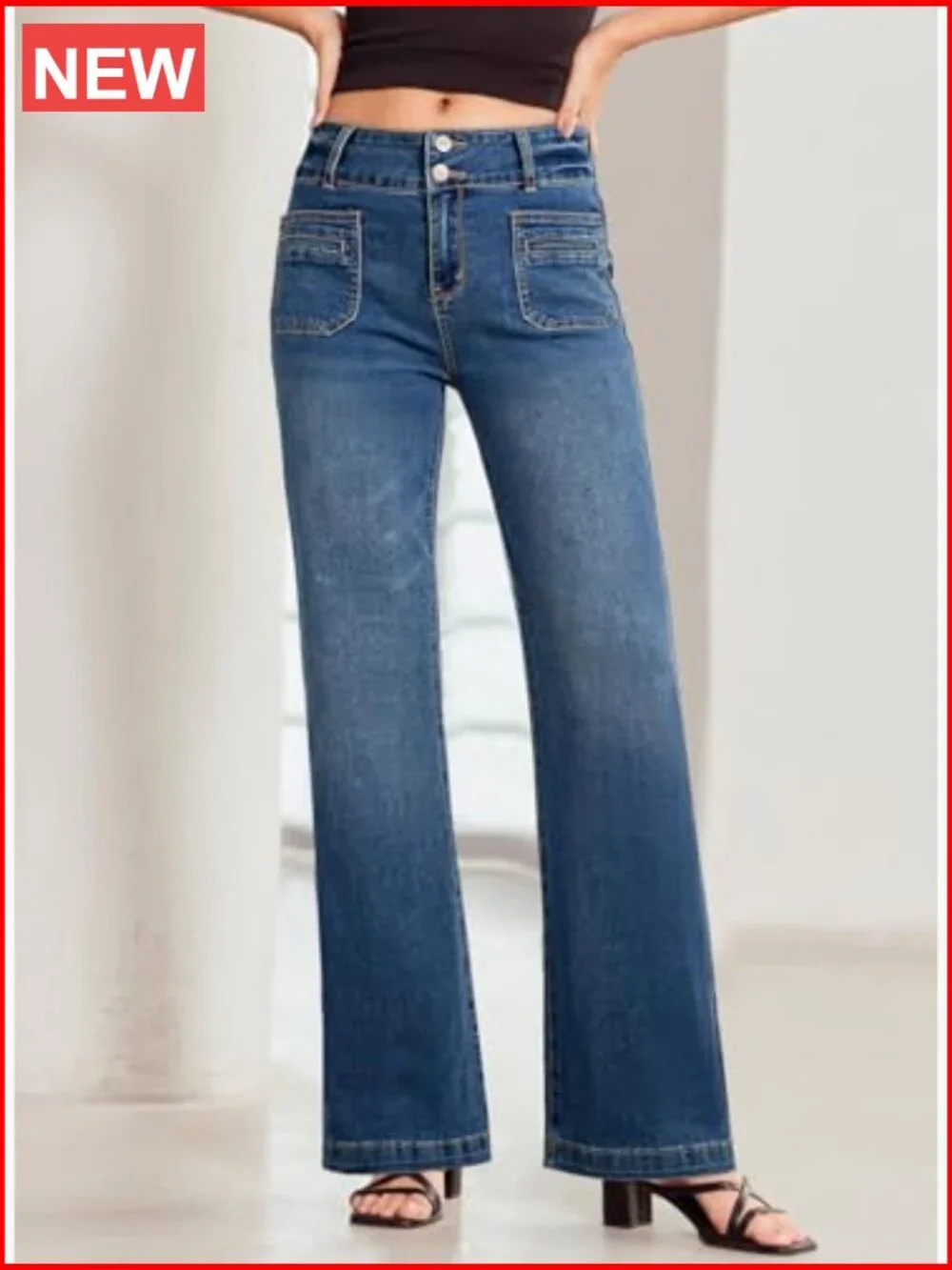 High Waisted Wide Leg Jeans with Tummy Control and Stretchy Fabric - Picture 4 of 7